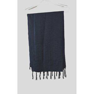 Navy Blue Woven Scarf Wrap 80x23 Transitional Layering Coastal Grandma Nautical